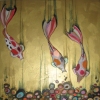 3 koi in gold