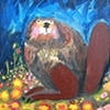 Beaver in Prussian Blue with Wildflowers