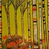 Birch Tree Forest in Citrus Green with Black Eyed Susans