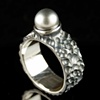 Textured Sterling Silver Ring with Dark Pearl