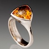 Custom Checker Cut Trillion Citrine Tetra Ring in Palladium
