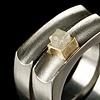 Wedding ring set, Rough Diamond Cube, 18k gold, Palladium, Square Ring