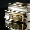 Wedding Ring Set, 3 Rough Diamond Cubes, 18k gold, Palladium