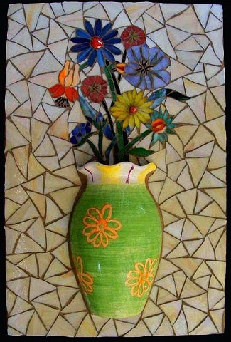 Cut Vase, Glass, Mirror and Marble Mosaic