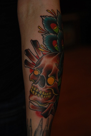 skull and peacock feathers 2