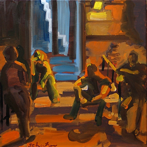 four men on stoop