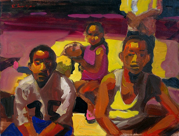 Night - Kids on steps- small version