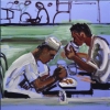 Restaurant workers eating