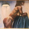 nude with blue satin