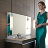 Robern Vanities - Uplift Suite showing Deep Vanity, Uplift Cabinet, and Pendant Lighting