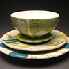 Paper Pattern Dinner Setting in Chartreuse  and Turquoise 