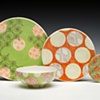 Dot Dot Dinner Setting in Green and Orange Unstacked