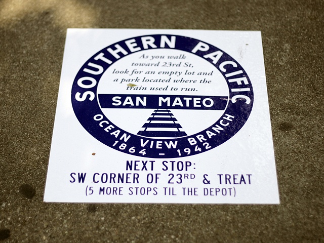 Vinyl marker installed along the original train route.