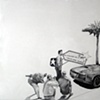 Drawing of performance with paparazzi on Rodeo Drive, Beverly Hills.