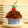 chocolate cupcake wrapped in blue