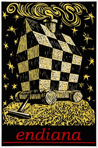 Starry Night in Yellow at Night with Red