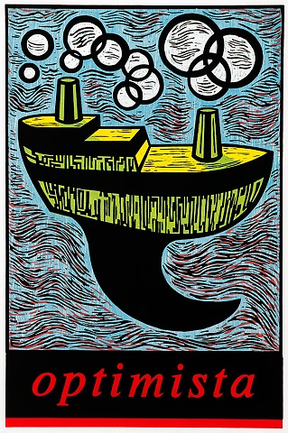 Turbulent Waters in Blue and Yellow with Red