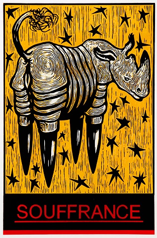 Rhino with Spikes in Ochree