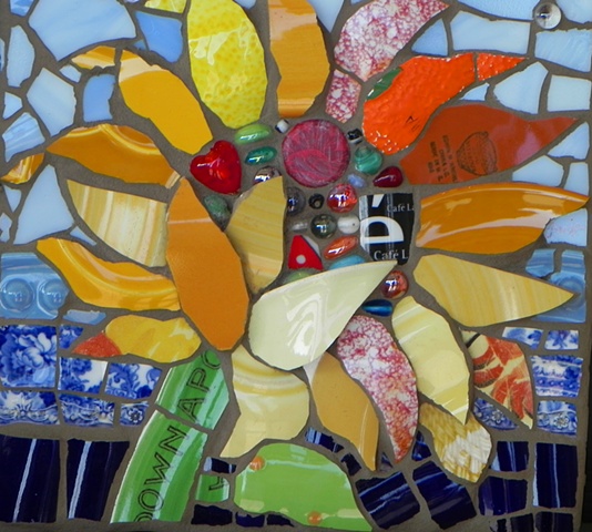 Colorful Sunflower by Anja Hertle ~   Maplestone Gallery  ~  Contemporary Mosaic Art
