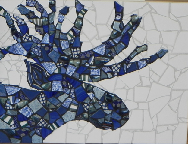 Blue Moose 2 by Donna Lieberman  ~  Maplestone Gallery  ~  Contemporary Mosaic Art