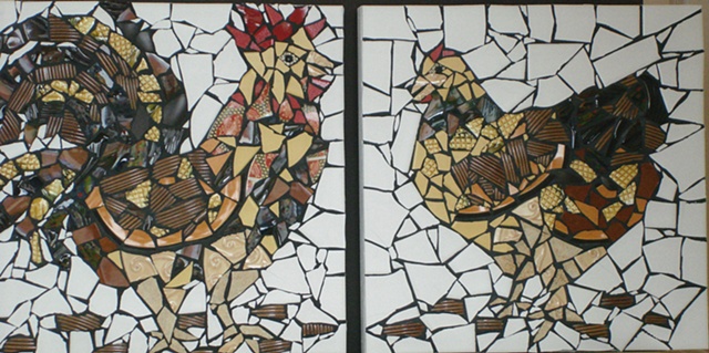 Maplestone Gallery ~ Contemporary Mosaic Art  ~ 'Barnyard Lovers' by Donna Lieberman