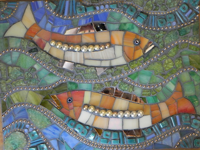 Maplestone Gallery ~ Contemporary Mosaic Art  ~ 'A Perfect Day for Pearl Fish' by Patricia Ormsby