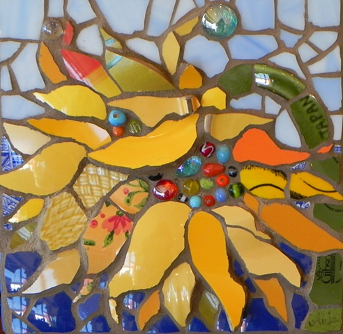Nodding Sunflower by Anja Hertle  ~  Maplestone Gallery  ~  Contemporary Mosaic Art