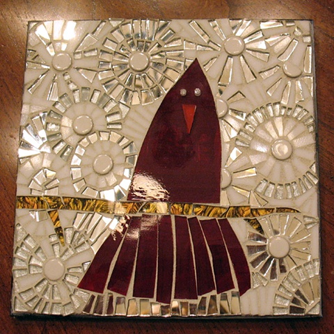 Snowy Cardinal by Andrea Schein  ~  Maplestone Gallery  ~  Contemporary Mosaic Art