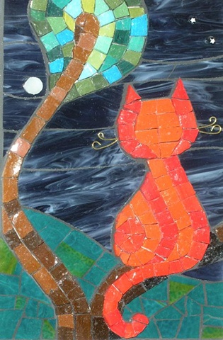 Moggie Moon  by Christine Brallier   Maplestone Gallery  Contemporary Mosaic Art