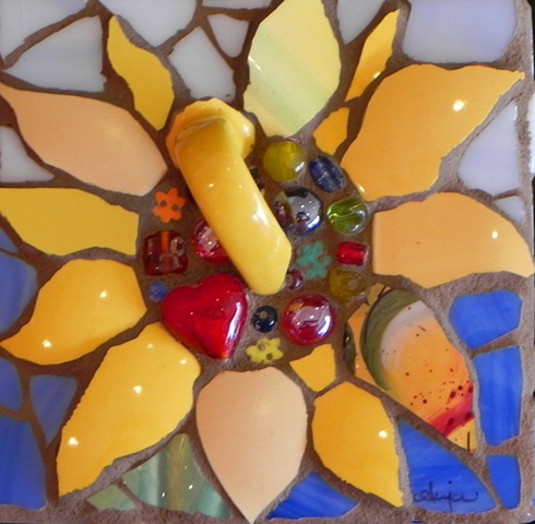 Little Sunflower by Anja Hertle ~  Maplestone Gallery  ~  Contemporary Mosaic Art