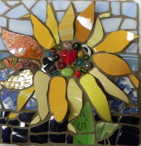 Cafe Sunflower by Anja Hertle ~   Maplestone Gallery  ~  Contemporary Mosaic Art