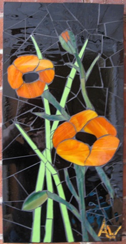 Poppies by Angela Weatherall  ~  Maplestone Gallery  ~  Contemporary Mosaic Art