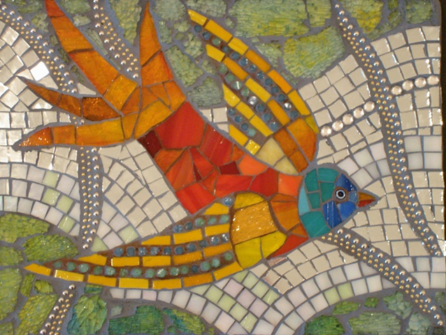 Maplestone Gallery  ~  Contemporary Mosaic Art  ~   "Magic Bird" by Patricia Ormsby