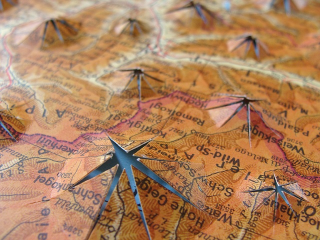 map collage titled Vents from the Uncharted Series for the exhibition Aggregate at the ICA (MECA) in September 2009 by Shannon Rankin