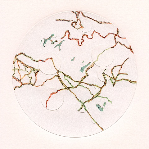map collage made with maps and acrylic from the Transplant Series by Shannon Rankin