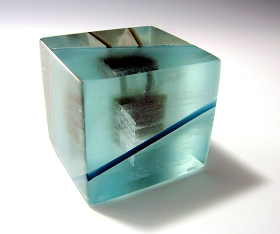 "Clear Cube With Brown Cube 4"