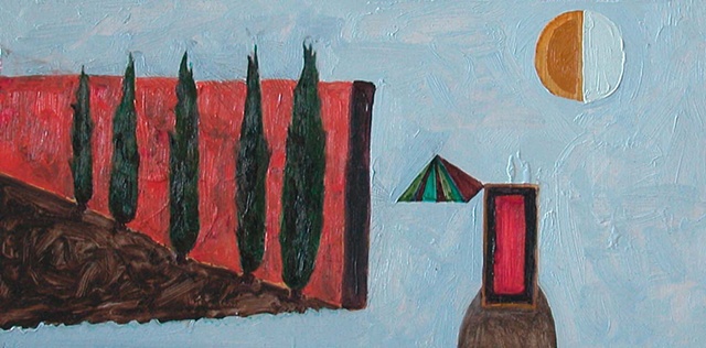 Oil on wood painting trees tombs by lauren karrenberg