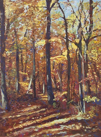 Autumn scene in a forest illinois oil on canvas original artwork lauren karrenberg