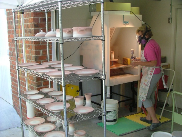 Applying Glaze to Pottery