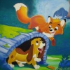Replication of Disney's The Fox and The Hound movie cover