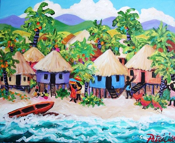 Imaginary village on an imaginary island using my very real acrylics.
