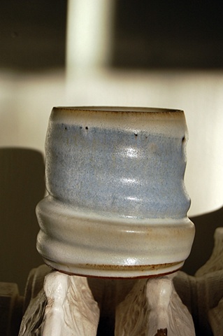 thrown stoneware cup with slip, cone 10 reduction