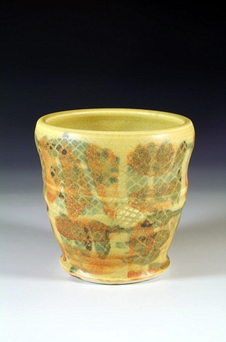 thrown porcelain yunomi, slips, cone 10 reduction
