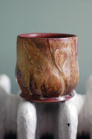 thrown stoneware cup, slip, cone 10 reduction