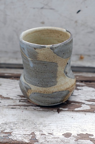 thrown stoneware yunomi, slip, cone 10 reduction