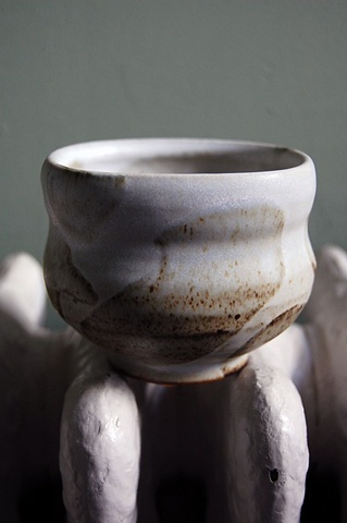 thrown stoneware cup with slip, cone 10 reduction