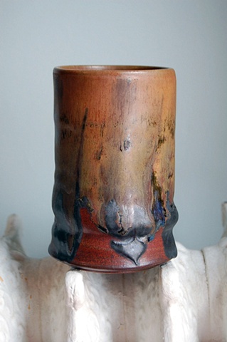 thrown stoneware tumbler, slip, cone 10 reduction