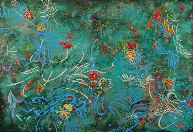 Tiffany and Co. Kevin Baker painting Dallas Tx floral oilcloth