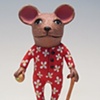 Clay mouse in red flowered pajamas.