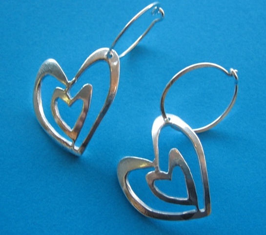  jewelry, sterling, love, silver, double, hearts, dangly, funky, big, metal, metalwork, modern, wire,  ceeb wassermann, sydney, australia, wedding, love